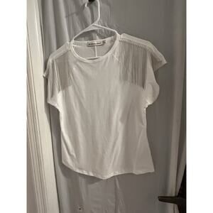 Rebecca Minkhoff White Stage Presence Beaded Chain T Shirt Sz S NWT